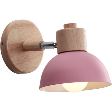 NORCKS Modern Retro Wall Lights Nordic Wall Lamp 15CM Wood Metal Wall Sconce Adjustable Angle Simple For Living Room Bedroom (Pink) E27