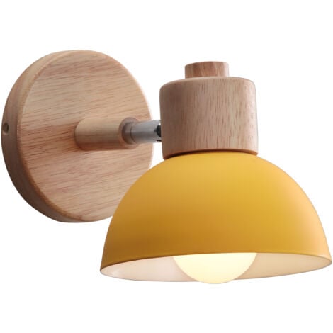 NORCKS Modern Retro Wall Lights Nordic Wall Lamp 15CM Wood Metal Wall Sconce Adjustable Angle Simple For Living Room Bedroom (Yellow) E27