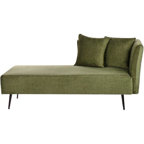 Modern Right Hand Chaise Lounge Polyester Fabric Upholstery with Cushions Metal Legs Green Riom