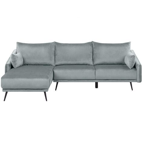 Modern Right Hand Velvet Corner Sofa 3 Seater Chaise Longue Grey Varde - Grey