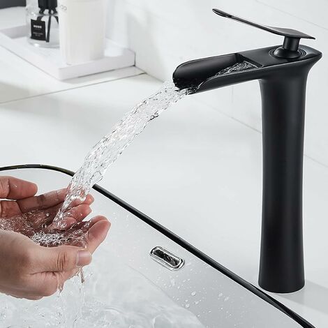 Flkwoh Cecipa Noir Robinet Cascade Avec Haut Bec Mitigeur Lavabo