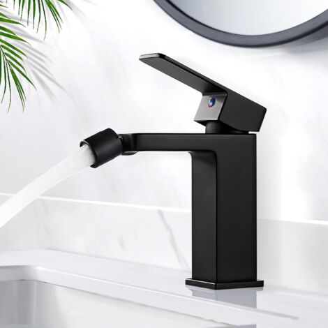 Modern Robinet Lavabo Noir, Robinet Salle Bain en Laiton, Robinet de Bidet avec Bec Normal, Mitigeur Lavabo Noir, Eau Froide & Chaude Disponible