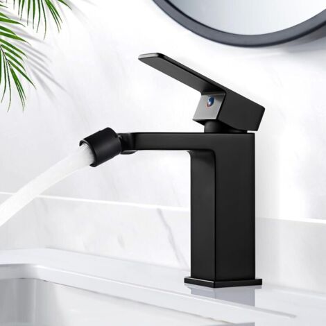 Modern Robinet Lavabo Noir, Robinet Salle Bain en Laiton, Robinet de Bidet avec Bec Normal, Mitigeur Lavabo Noir, Eau Froide & Chaude Disponible