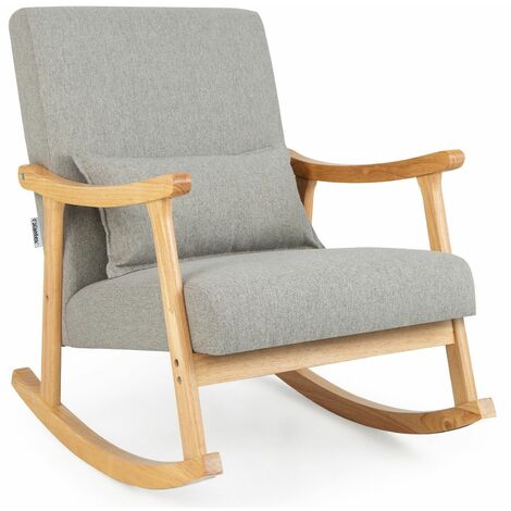 Modern Rocking Chair Upholstered Fabric Leisure Armchair with Rubber Wood Base