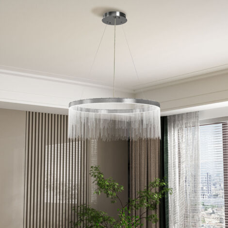 Modern Round Aluminum Tassel Linear LED Chandelier for Living Room Dining Room, 80cm