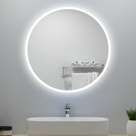 Modern Round Bathroom Mirror Decorative - 600mm-Dimmable 3 Colour Light+Bluetooth+Demister