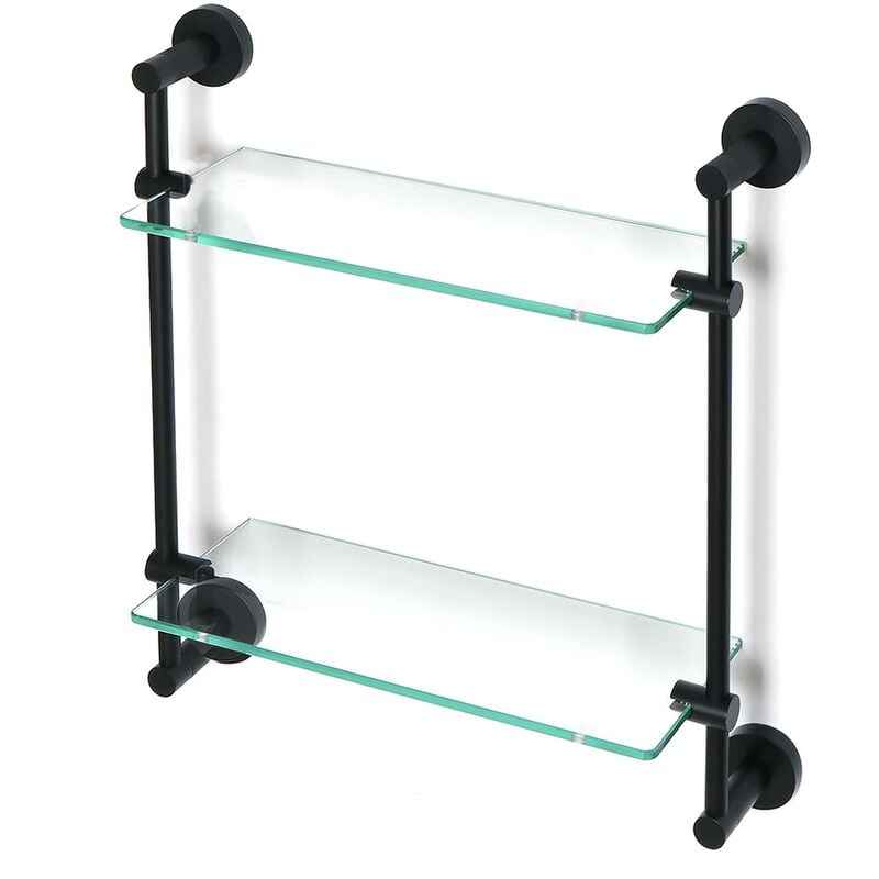 Modern Round Black Matte Double Glass Shelf