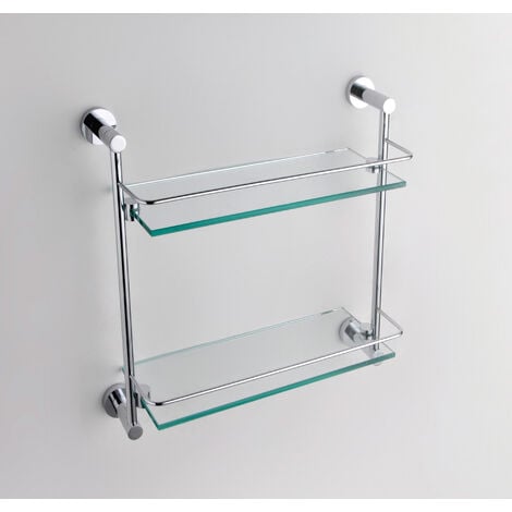 main image of "Modern Round Brass Double Glass Shelf"