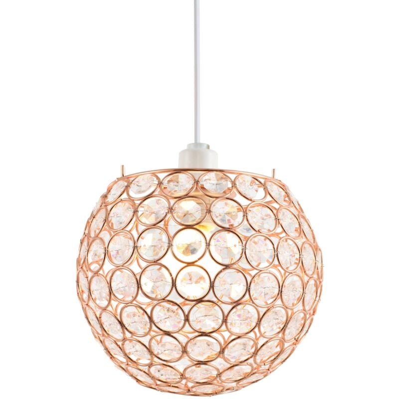 Modern Round Copper Globe Easy Fit Pendant Shade with Small Clear Acrylic Beads by Happy Homewares