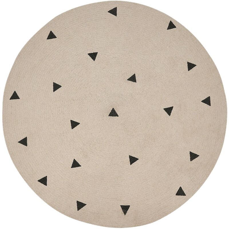 Beliani - Modern Round Cotton Area Rug Solid With Geometric Pattern Ø 140 Cm Beige Durg