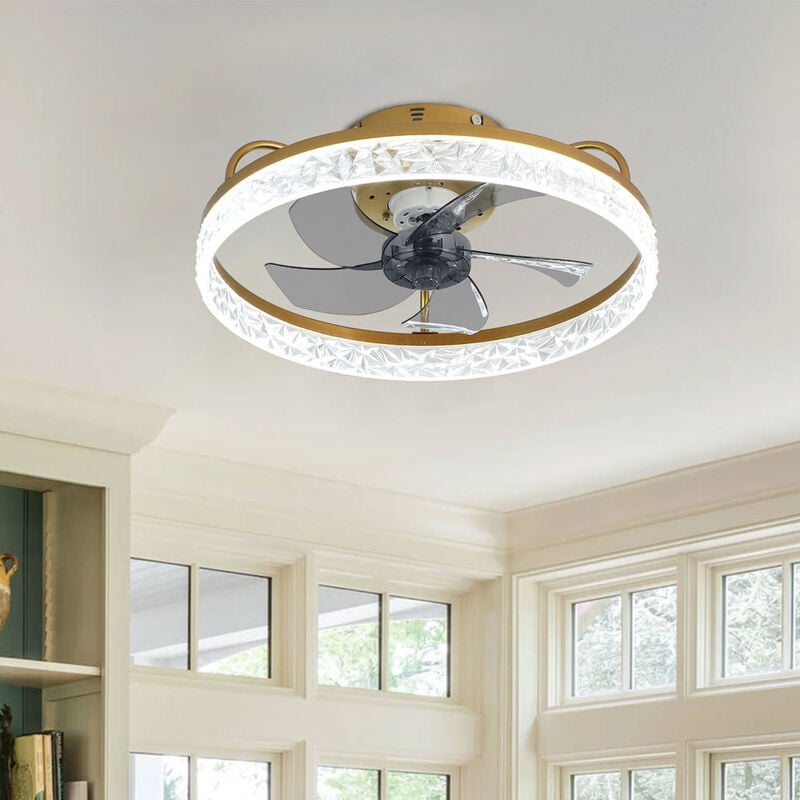 Modern Round Crystal Ceiling Fan with Light, 48CM