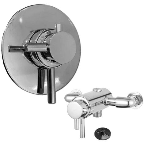 BUYAPARCEL Modern Round Dual Shower Valve Thermostatic Concentric Concealed Exposed Chrome