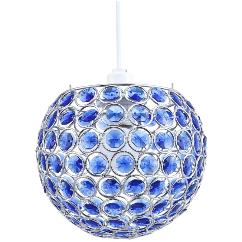 Modern Round Globe Easy Fit Pendant Shade with Small Blue Acrylic Bead Jewels by Happy Homewares