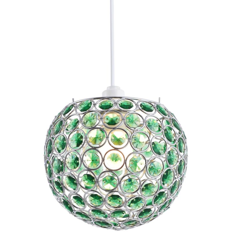 Modern Round Globe Easy Fit Pendant Shade with Small Green Acrylic Bead Jewels by Happy Homewares