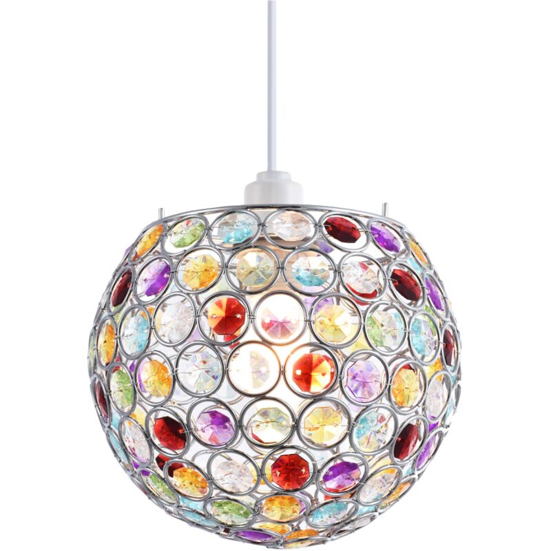 Modern Round Globe Easy Fit Pendant Shade with Small Multi Acrylic Bead Jewels by Happy Homewares