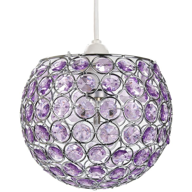 Modern Round Globe Easy Fit Pendant Shade with Small Purple Acrylic Bead Jewels by Happy Homewares
