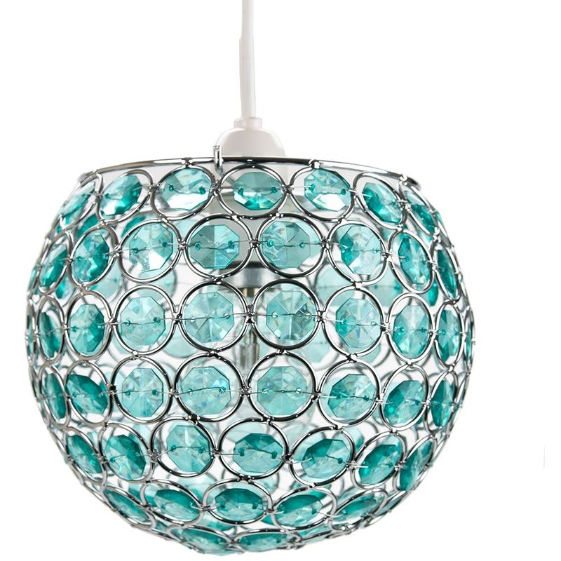 Modern Round Globe Easy Fit Pendant Shade with Small Teal Acrylic Bead Jewels by Happy Homewares