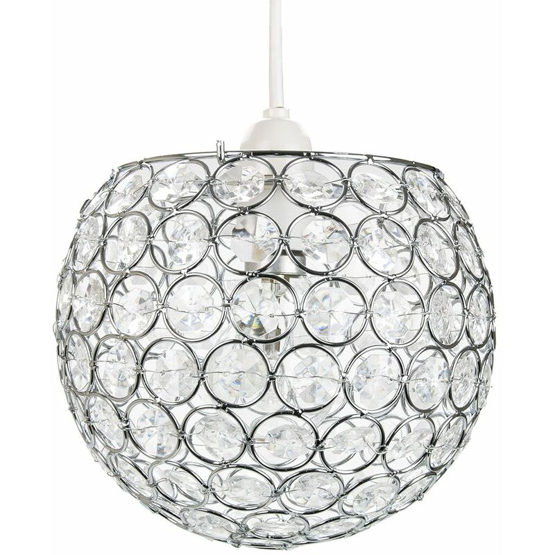 Modern Round Globe Easy Fit Pendant Shade with Small Transparent Acrylic Beads by Happy Homewares