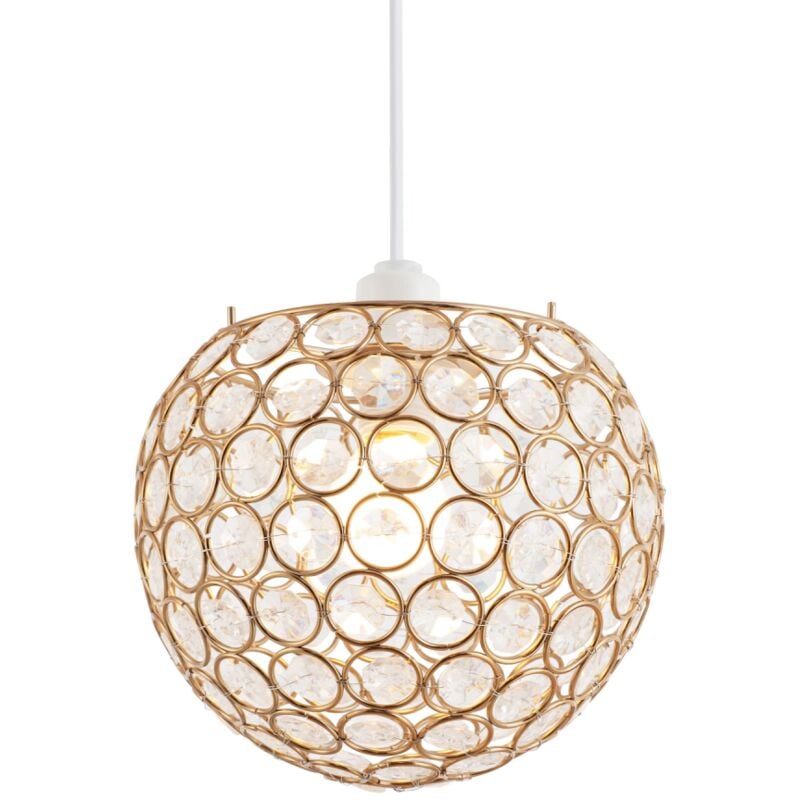 Modern Round Gold Globe Easy Fit Pendant Shade with Small Clear Acrylic Beads by Happy Homewares