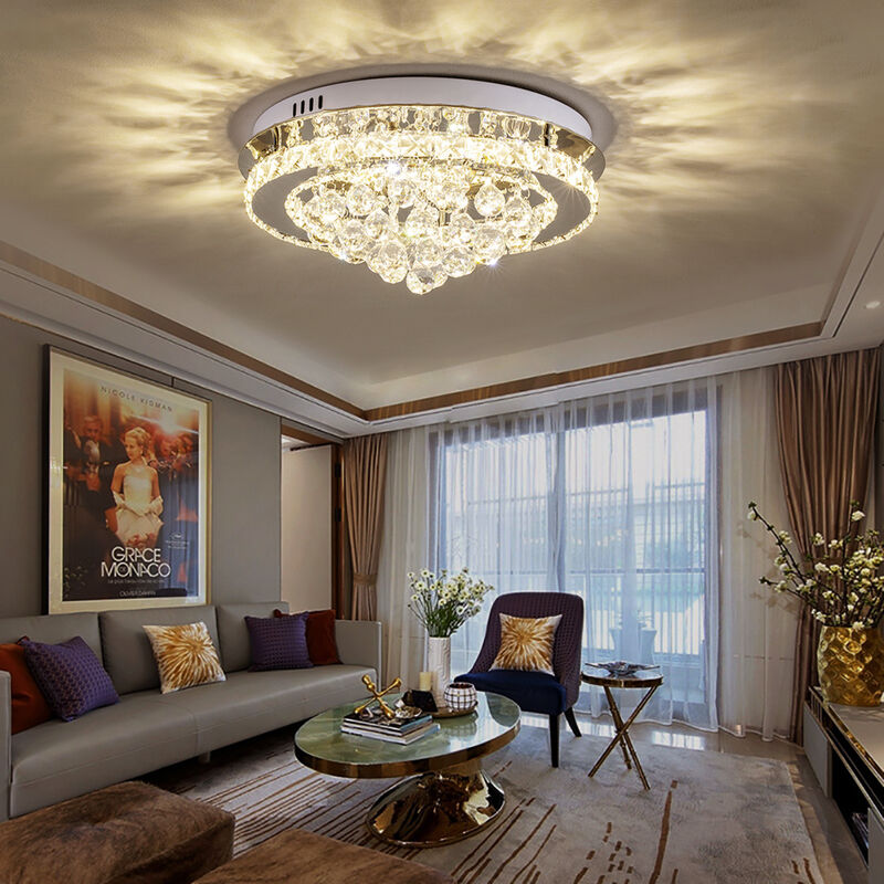 Modern Round led Ceiling Light Crystal Chandelier Lamp, 40CM Dimmable