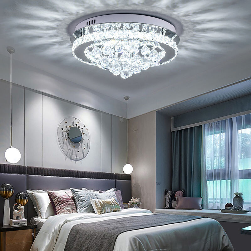 Livingandhome - Modern Round led Ceiling Light Crystal Chandelier Lamp, 40CM Cool White