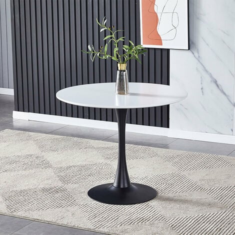 Modern Round Minimalist Dining Table,Black and White