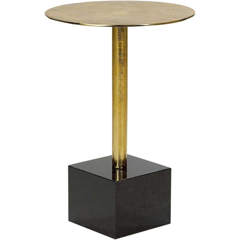 Beliani - Modern Round Side Table Geometric Form Metal Top Stone Base Black And Gold 30 X 30 Cm Colibri
