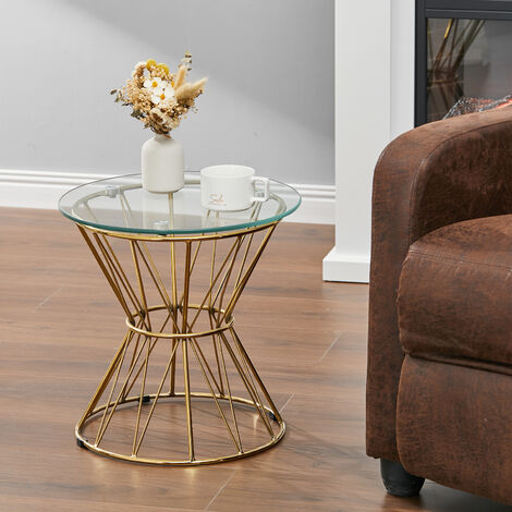 Geometric Modern Glass and Metal Round Accent Table 39x40cm, Gold