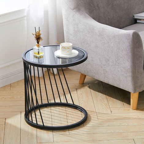 main image of "Modern Round Tempered Glass Coffee Table Sofa Side Table"