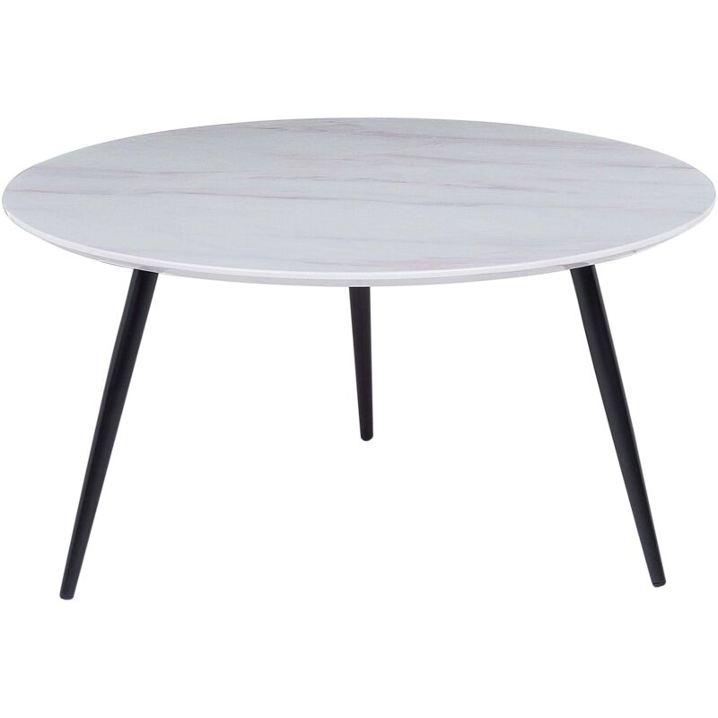 Beliani Modern Round Tripod Coffee Table Living Room White Marble Effect Black Base Ø 79 Cm Effie