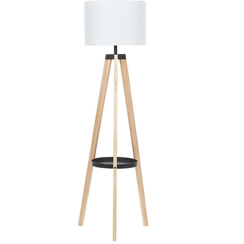 Modern Scandinavian Floor Lamp Light Wood Tripod White Fabric Shade Bluff - Light Wood