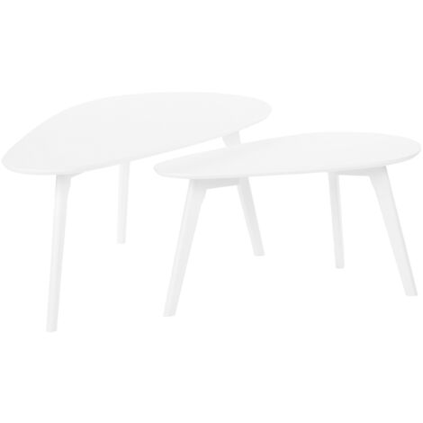 Modern Scandinavian Set of 2 Nesting Coffee Tables White Wooden Legs Fly III
