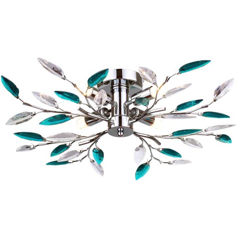 Modern Semi Flush Chrome Ceiling Light with Teal Acrylic Leaves by - Happy Homewares