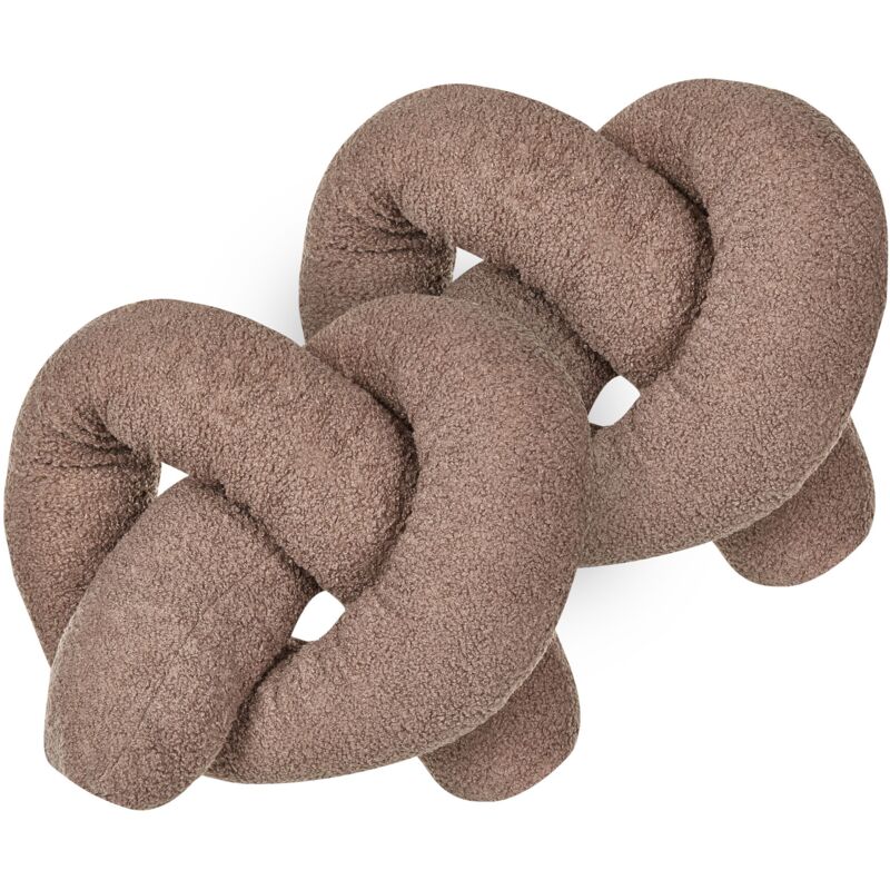 Beliani Set Of 2 Decorative Cushions Gladiolus Boucle 172 X 14 Cm Brown Solid