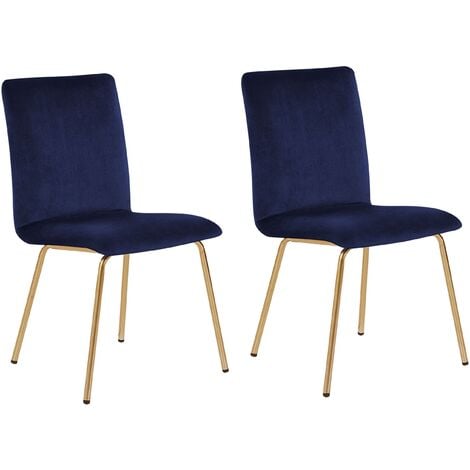 main image of "Modern Set of 2 Velvet Dining Chairs Armless Gold Metal Legs Blue Rubio"