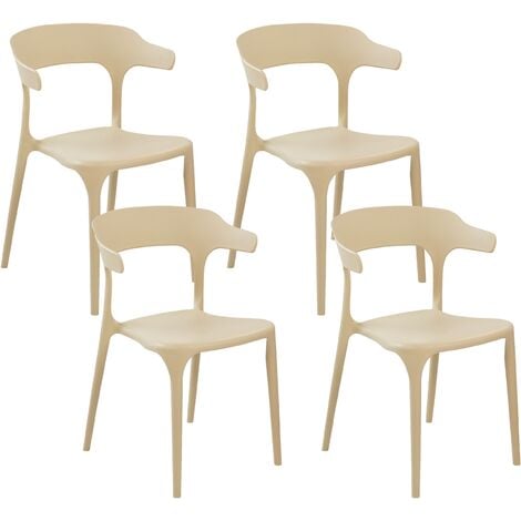 Modern Set of 4 Garden Dining Chairs Lightweight Plastic Resistant Sand Beige Gubbio