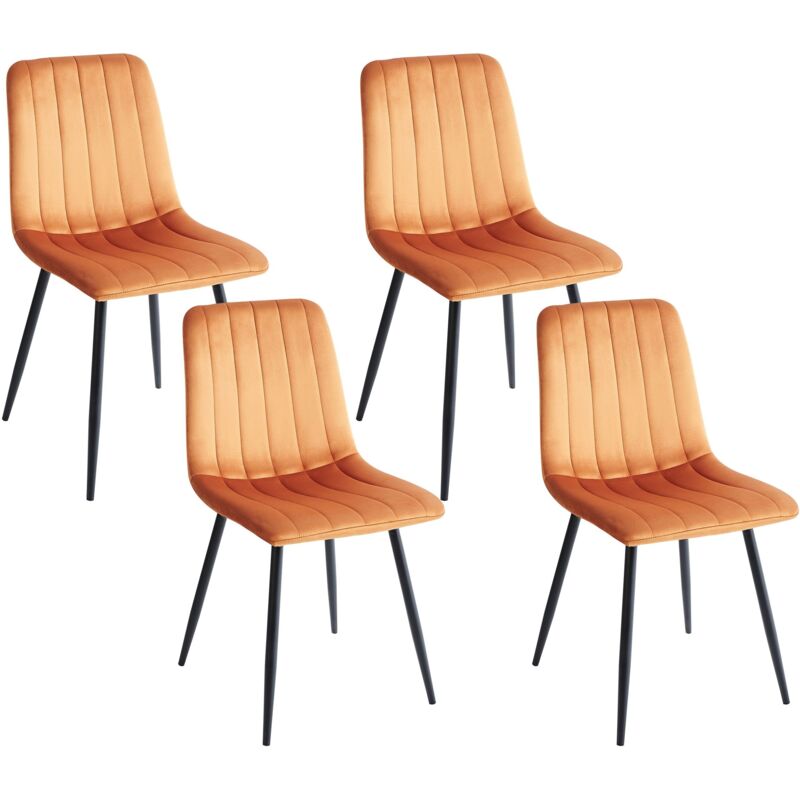 Beliani Set Of 4 Dining Chairs Kalispell Velvet Orange