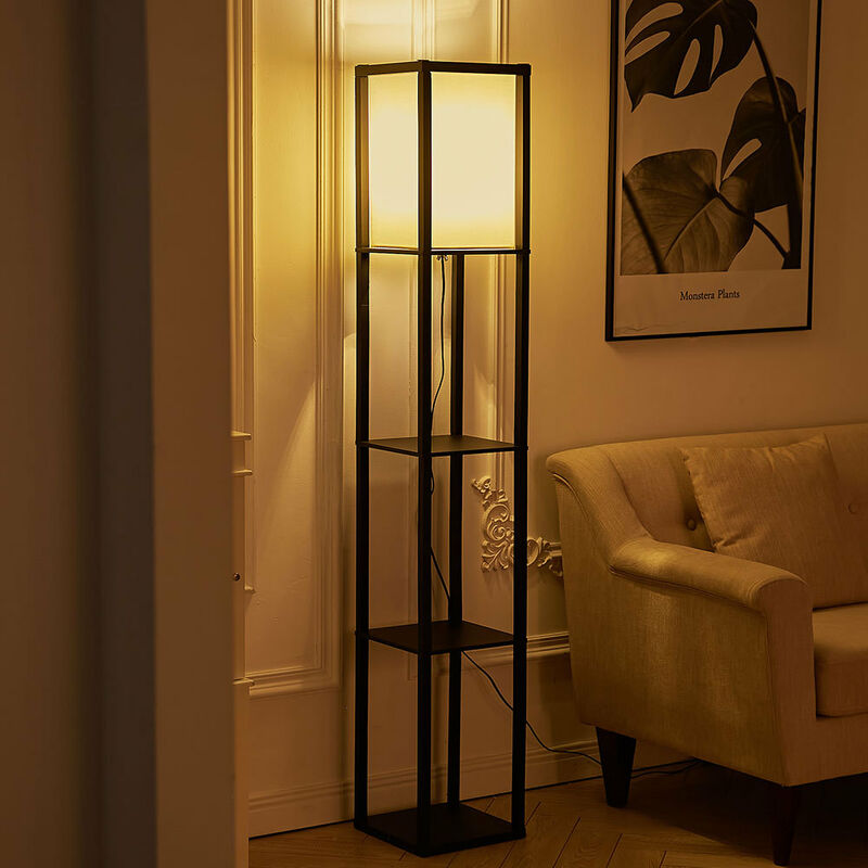 Modern Shelf Floor Lamp Light 4 Tiered Shelves Storage Display Square