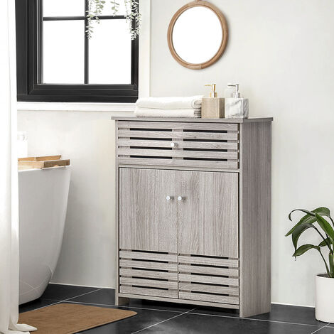 Modern Shelves Wooden Freestanding Double Door Bathroom Cabinet
