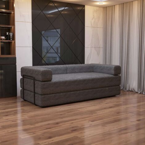 Modern Sherpa Convertible 3 Seater Sofa Bed Instant Setup Available in Black Grey and Camel - Grey 3 Seater