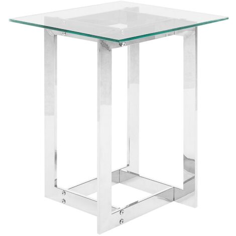 Modern Side Table Clear Tempered Glass Square Top Metal Silver Base 40 x 40 cm Crystal