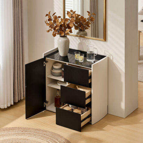 Modern Sideboard Cabinet, Wooden Buffet Cupboard with Adjustable Shelves, Large Storage Cabinet for Kitchen Living Dining Room Hallway Black White Small