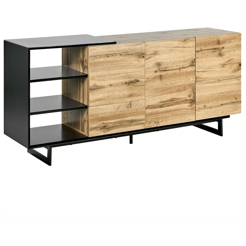 Modern Sideboard Chest of Drawers with Shelves Light Wood with Black Fiora - Light Wood