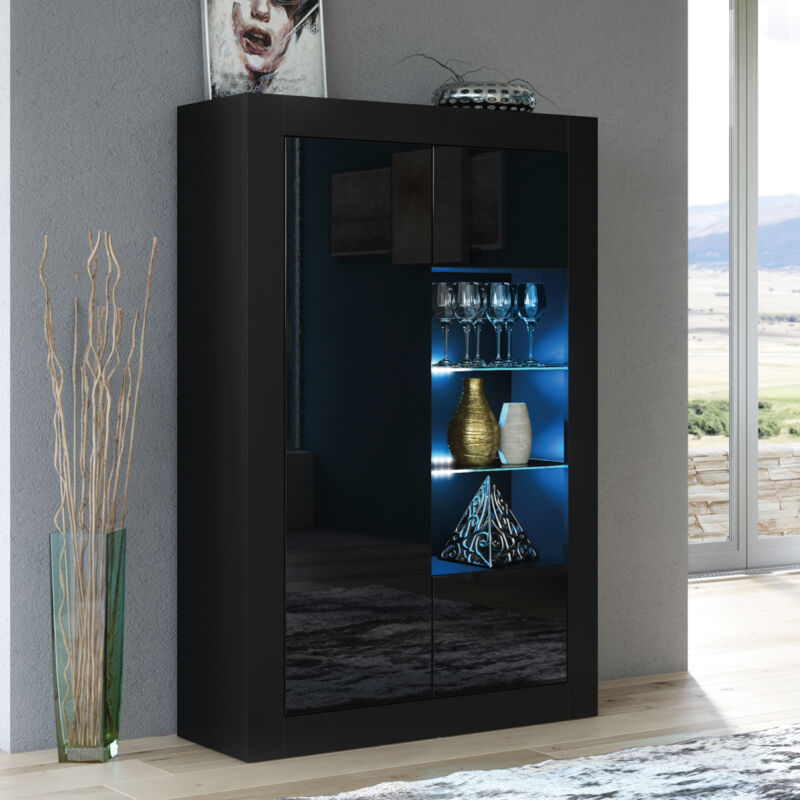 Creative Furniture - Arcadia Display Cabinet - Black With Gloss Doors & Led - 140cm