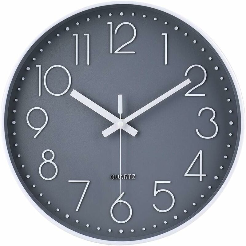 Hiasdfls - Modern Silent Non-Ticking Wall Clock, Silent Mute Wall Clock Wall Pendulum for Bedroom Kitchen Living Room - Gray-30 cm