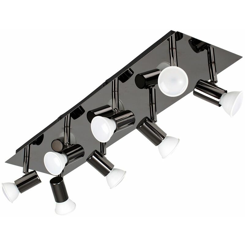 Minisun - Rectangular Plate 8 Way Adjustable GU10 Ceiling Spotlight - Black Chrome
