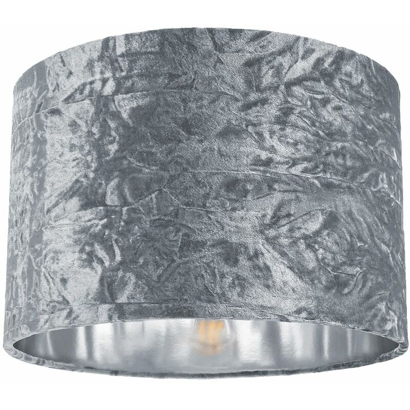 Modern Silver Crushed Velvet 12' Table/Pendant Lampshade with Shiny Silver Inner by Happy Homewares