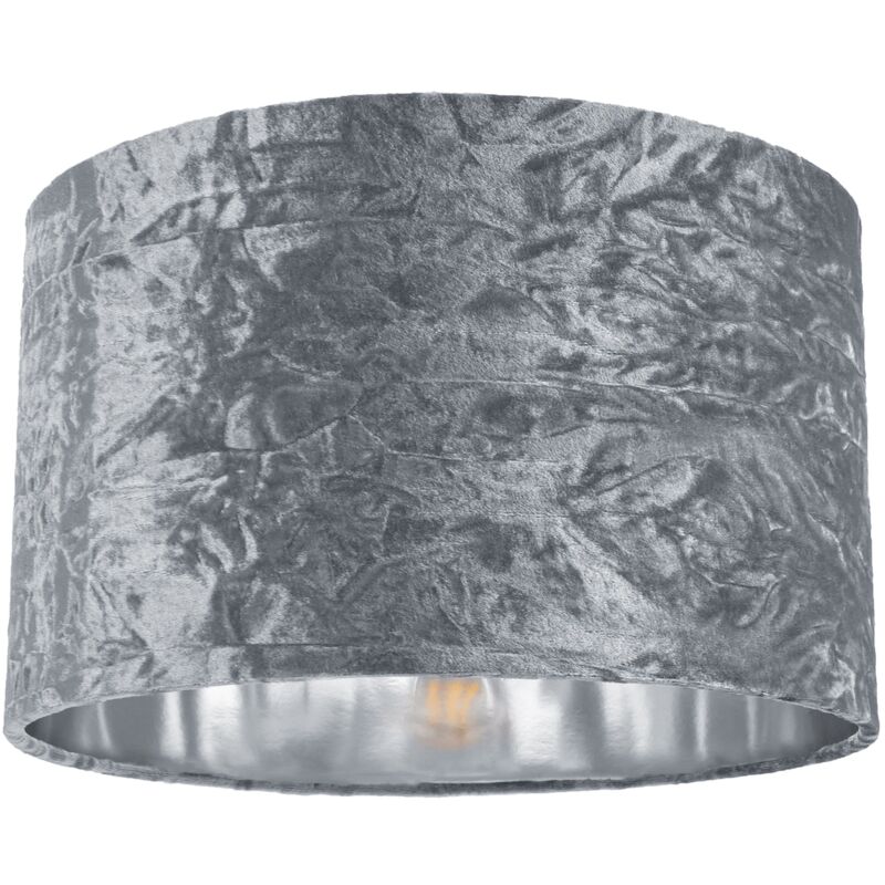 Modern Silver Crushed Velvet 14' Table/Pendant Lampshade with Shiny Silver Inner by Happy Homewares