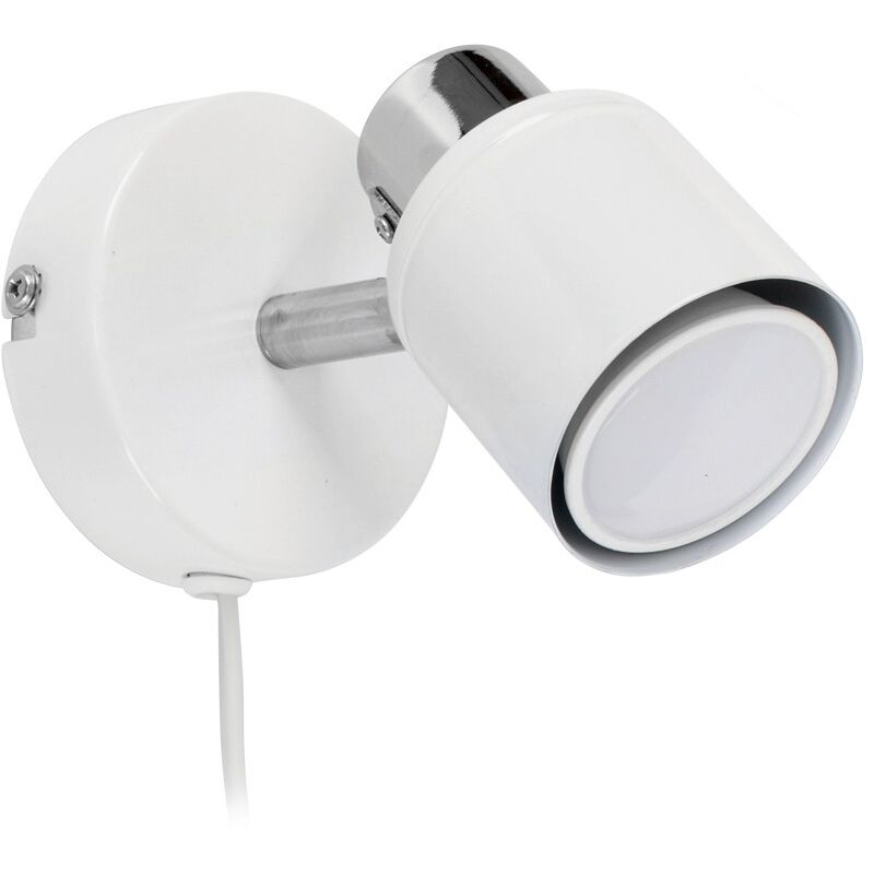 Adjustable Ceiling Wall Spotlight with Plug, Cable & Switch + GU10 LED Bulb - White