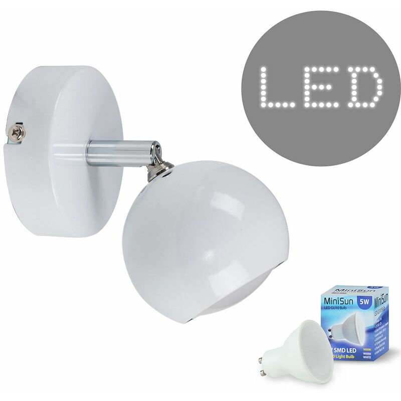Retro Eyeball Adjustable Wall Light + 5W Warm White LED GU10 Bulb - White